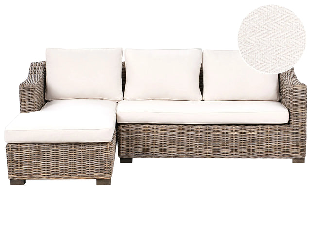 Garden Corner Sofa Natural Rattan 3 Seater Woven Wicker Couch Traditional Style Beliani