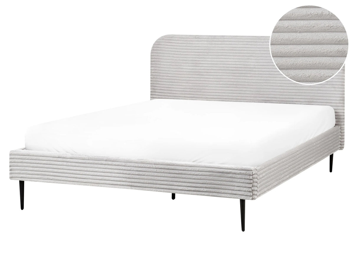 Bed Frame Light Grey Corduroy Jumbo Cord EU King Size Bed 5ft3 Upholstered Frame Wide Ridges Beliani