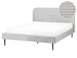 Bed Frame Light Grey Corduroy Jumbo Cord EU King Size Bed 5ft3 Upholstered Frame Wide Ridges Beliani