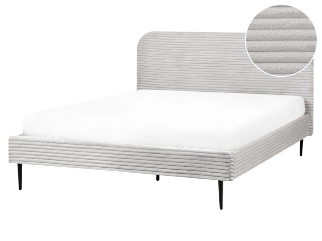 Bed Frame Light Grey Corduroy Jumbo Cord EU King Size Bed 5ft3 Upholstered Frame Wide Ridges Beliani