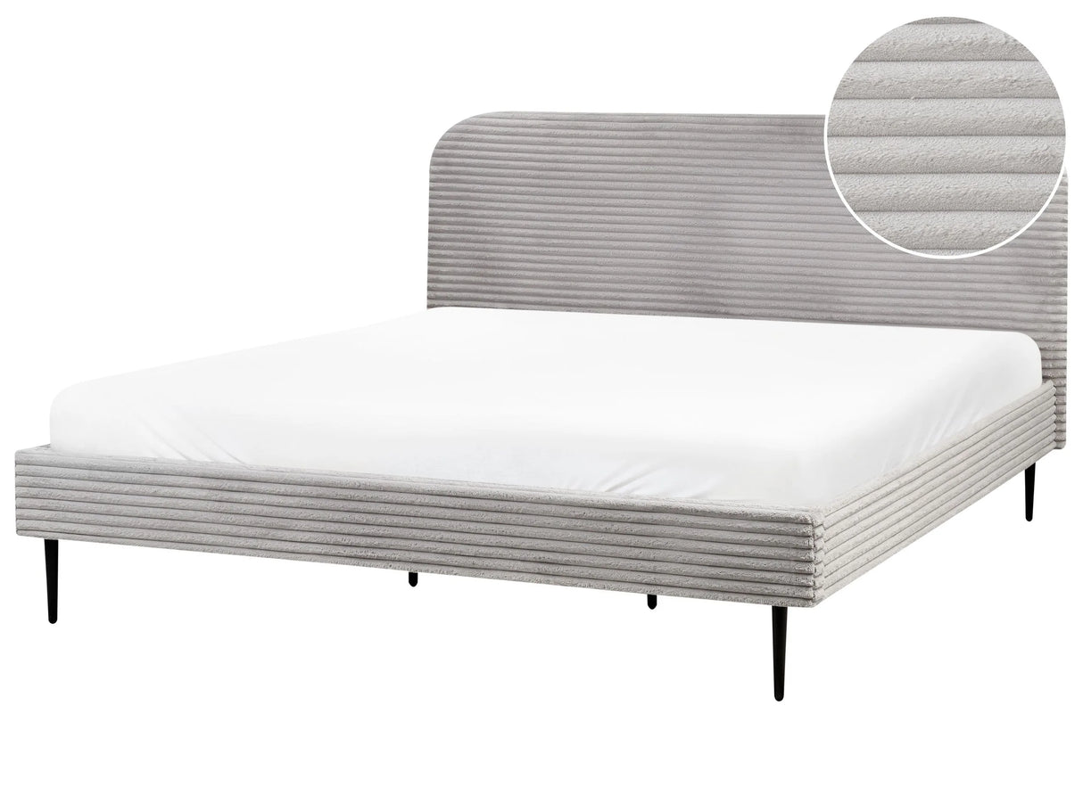 Bed Frame Light Grey Corduroy Jumbo Cord EU Super King Size Bed 6ft Upholstered Frame Wide Ridges Beliani