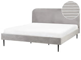 Bed Frame Light Grey Corduroy Jumbo Cord EU Super King Size Bed 6ft Upholstered Frame Wide Ridges Beliani
