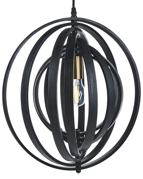 Pendant Lamp Black Poplar Wood Round Adjustable Shade Hanging Ceiling Lamp Beliani