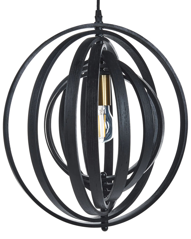 Pendant Lamp Black Poplar Wood Round Adjustable Shade Hanging Ceiling Lamp Beliani