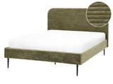 Bed Frame Green Corduroy Jumbo Cord EU Double Size Bed 4.6ft  Upholstered Frame Wide Ridges Beliani
