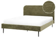 Bed Frame Green Corduroy Jumbo Cord EU King Size Bed 5ft3   Upholstered Frame Wide Ridges Beliani