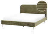 Bed Frame Green Corduroy Jumbo Cord EU King Size Bed 5ft3   Upholstered Frame Wide Ridges Beliani