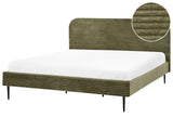 Bed Frame Green Corduroy Jumbo Cord EU Super King Size Bed 6ft  Upholstered Frame Wide Ridges Beliani