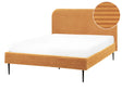 Bed Frame Orange Corduroy Jumbo Cord EU Double Size Bed 4.6ft Upholstered Frame Wide Ridges Beliani