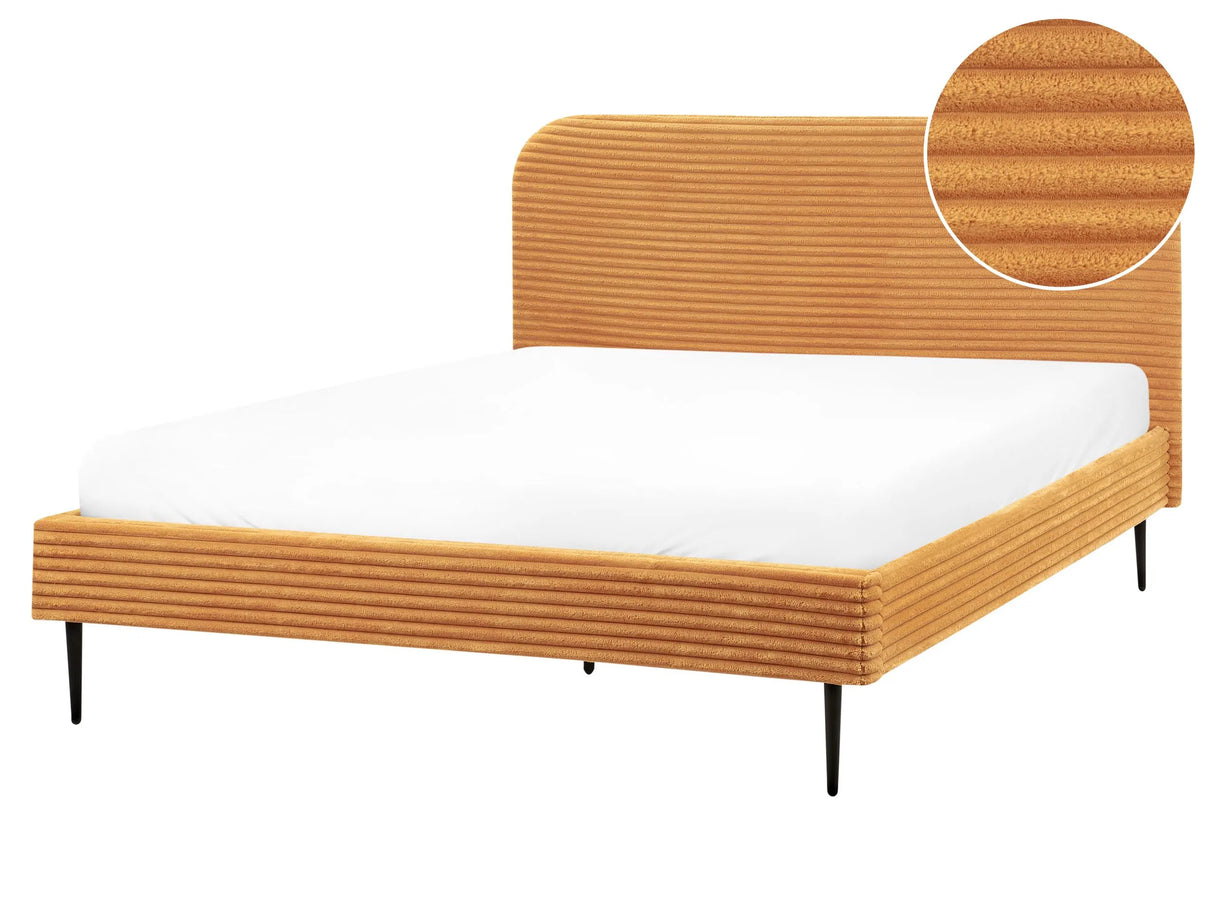 Bed Frame Orange Corduroy Jumbo Cord EU King Size Bed 5ft3 Upholstered Frame Wide Ridges Beliani