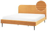 Bed Frame Orange Corduroy Jumbo Cord EU Super King Size Bed 6ft Upholstered Frame Wide Ridges Beliani
