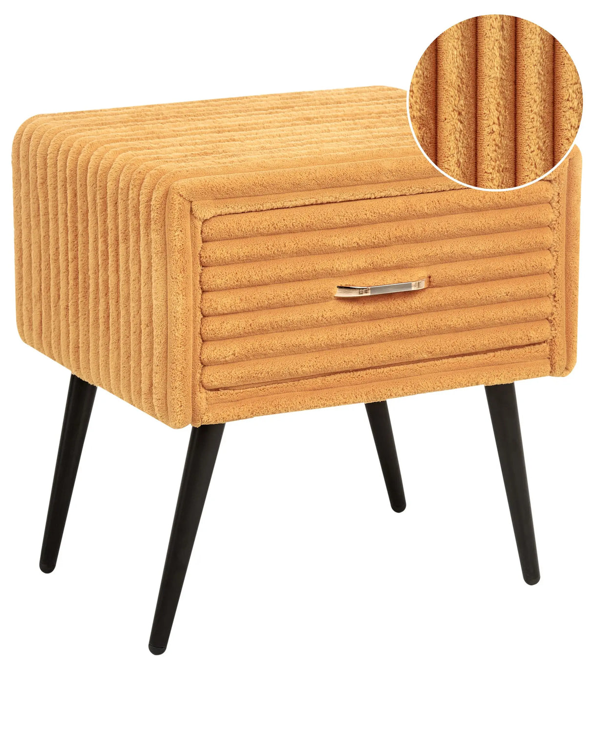 Bedside Table Orange Corduroy Jumbo Cord Upholstery Nightstand 1 Drawer Design Beliani