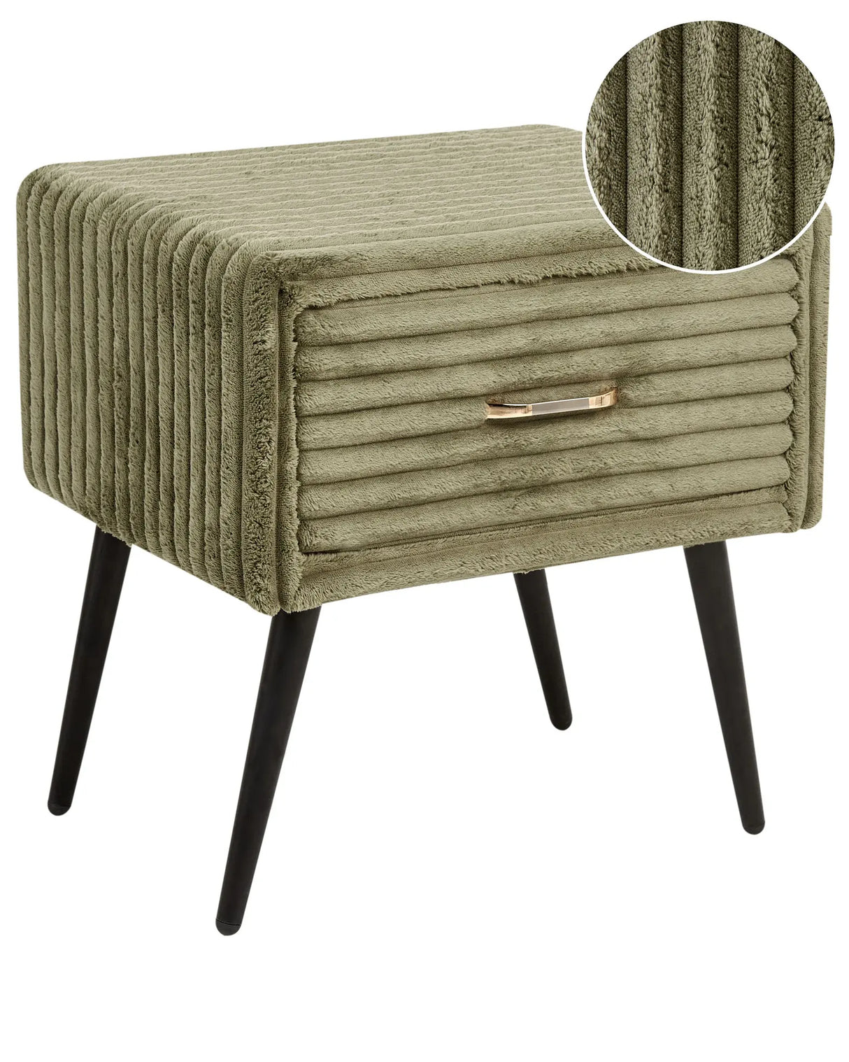 Bedside Table Green Corduroy Jumbo Cord Upholstery Nightstand 1 Drawer Design Beliani