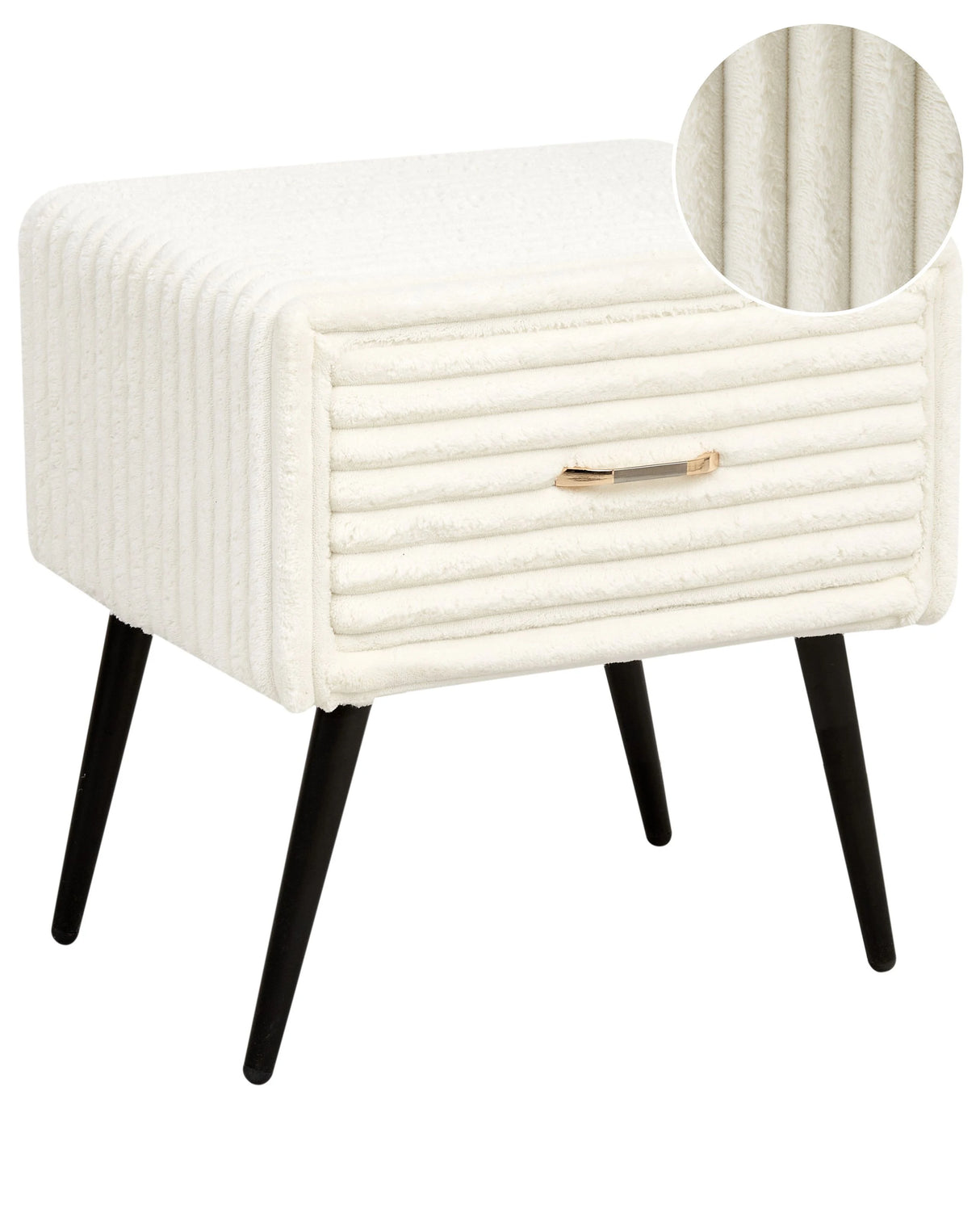 Bedside Table Off-White Corduroy Jumbo Cord Upholstery Nightstand 1 Drawer Design Beliani