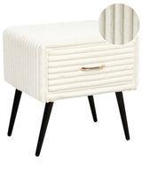 Bedside Table Off-White Corduroy Jumbo Cord Upholstery Nightstand 1 Drawer Design Beliani