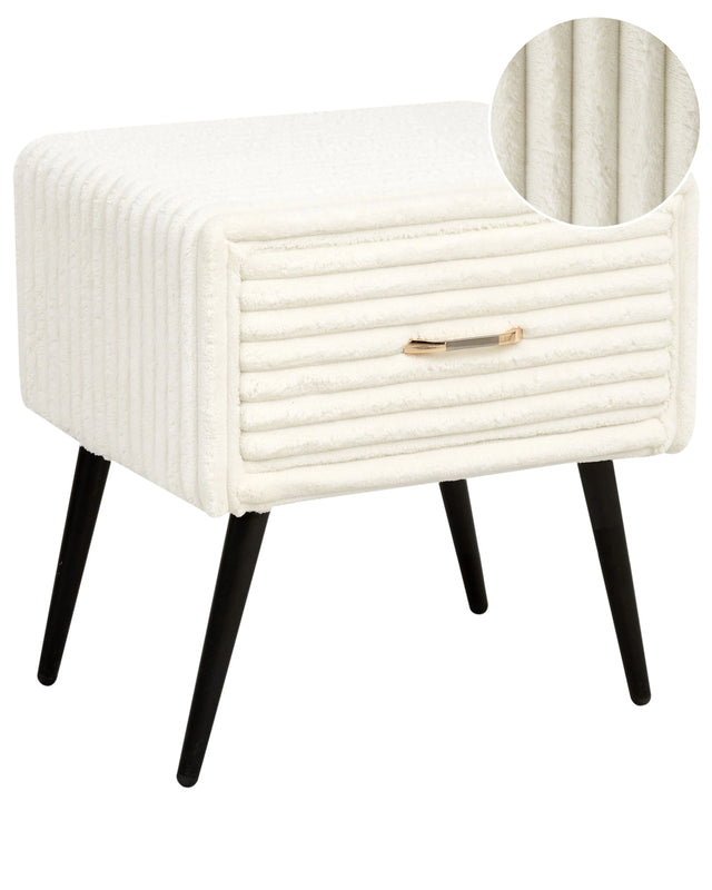 Bedside Table Off-White Corduroy Jumbo Cord Upholstery Nightstand 1 Drawer Design Beliani
