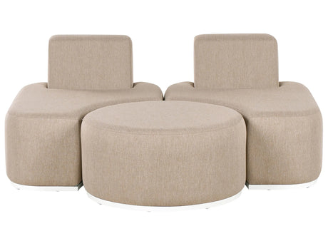 2 Seater Garden Sofa Set Beige Upholstered with Ottoman UV Resistant Quick Dry Foam Modern Outdoor Set Beliani