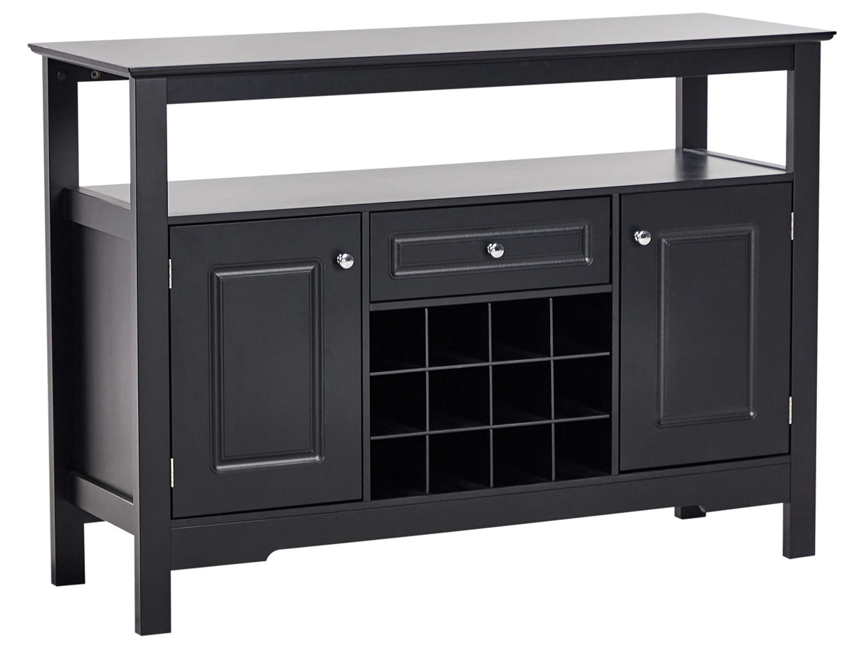 Sideboard Black MDF with Glass Fronts 2 Door Shelves Drawer Wine Rack Mediterranean Style Sideboard Hallway Beliani
