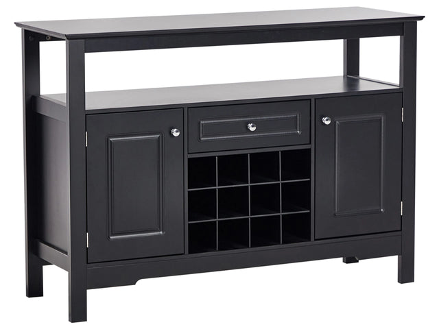 Sideboard Black MDF with Glass Fronts 2 Door Shelves Drawer Wine Rack Mediterranean Style Sideboard Hallway Beliani
