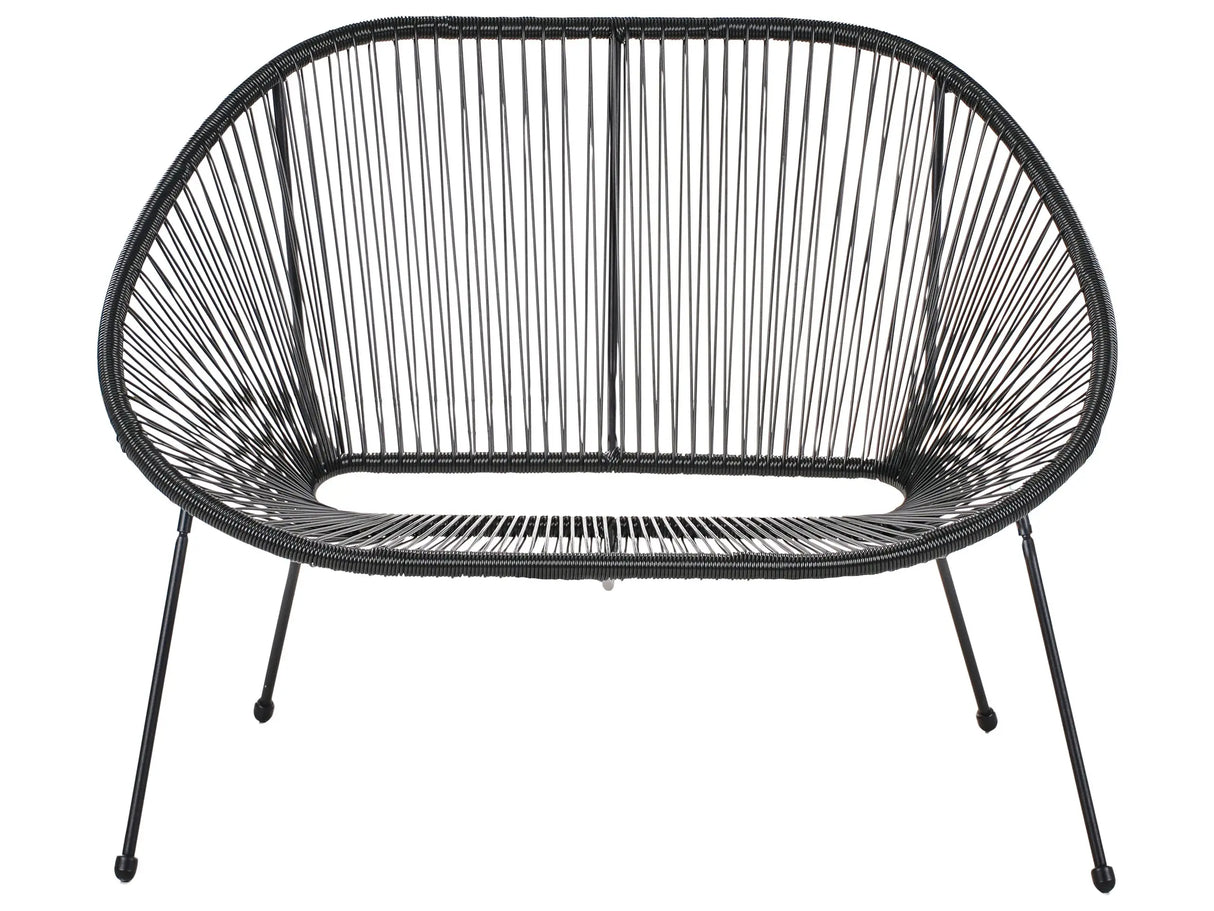 Garden Bench Black PE Rattan Steel 114 cm Round Papasan Modern Living Room Beliani