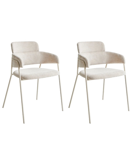Set of 2 Dining Accent Chairs Light Beige Upholstery with Armrests Metal Base Modern Design Beliani