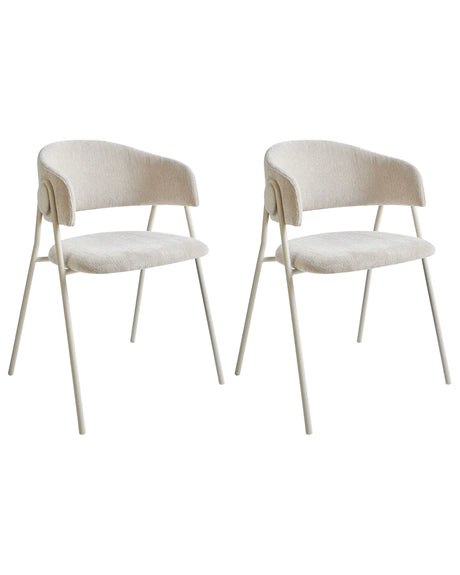 Set of 2 Dining Accent Chairs Light Beige Upholstery with Armrests Metal Base Modern Design Beliani