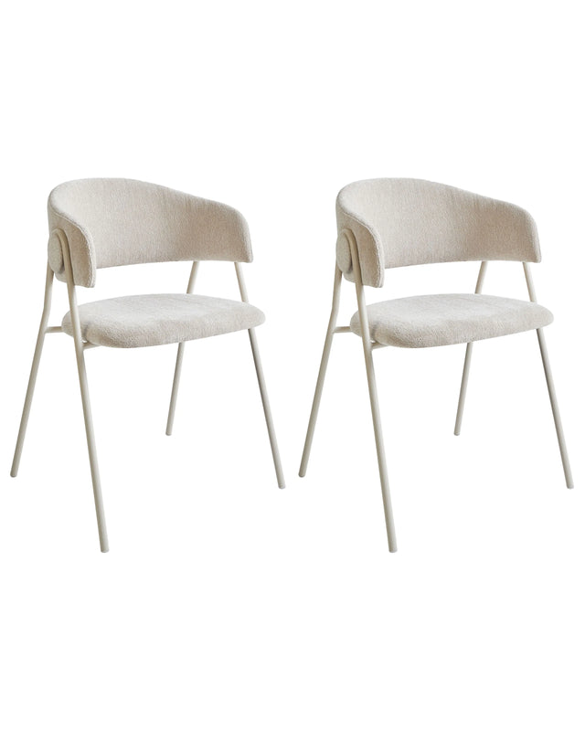 Set of 2 Dining Accent Chairs Light Beige Upholstery with Armrests Metal Base Modern Design Beliani