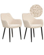 Set of 2 Dining Chairs Light Beige Boucle Upholstery with Armrests Black Metal Legs Modern Design Beliani