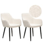 Set of 2 Dining Chairs White Boucle Upholstery with Armrests Black Metal Legs Modern Design Beliani