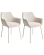 Set of 2 Dining Accent Chairs Light Beige Upholstery with Armrests Metal Base Modern Design Beliani