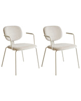 Set of 2 Dining Accent Chairs Light Beige Upholstery with Armrests Metal Base Modern Design Beliani