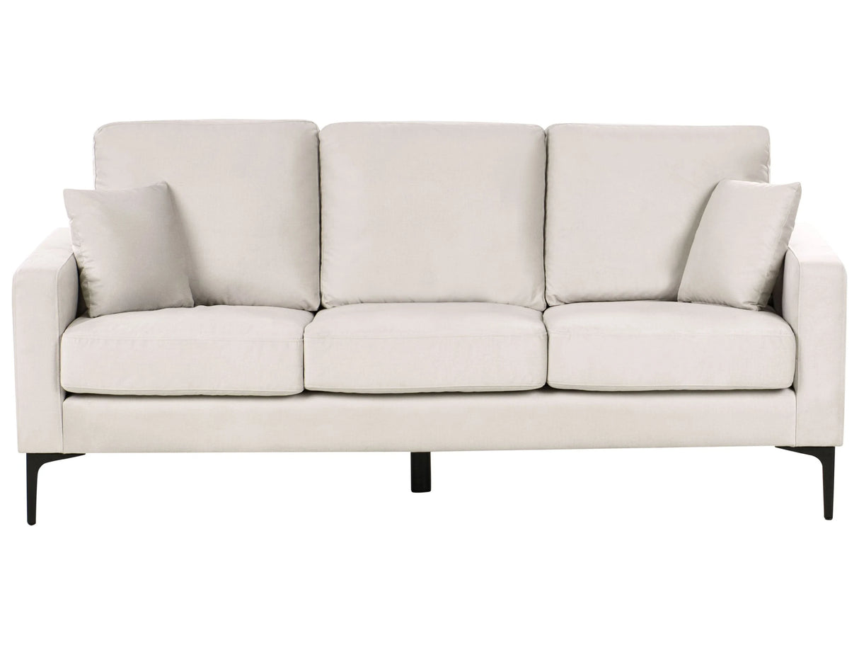 Sofa Light Beige Fabric 3 Seater Cushioned Seat and Back Metal Legs with Throw Pillows Beliani