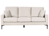 Sofa Light Beige Fabric 3 Seater Cushioned Seat and Back Metal Legs with Throw Pillows Beliani