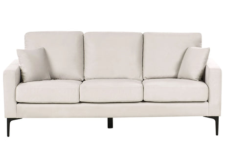 Sofa Light Beige Fabric 3 Seater Cushioned Seat and Back Metal Legs with Throw Pillows Beliani