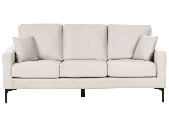 Sofa Light Beige Fabric 3 Seater Cushioned Seat and Back Metal Legs with Throw Pillows Beliani