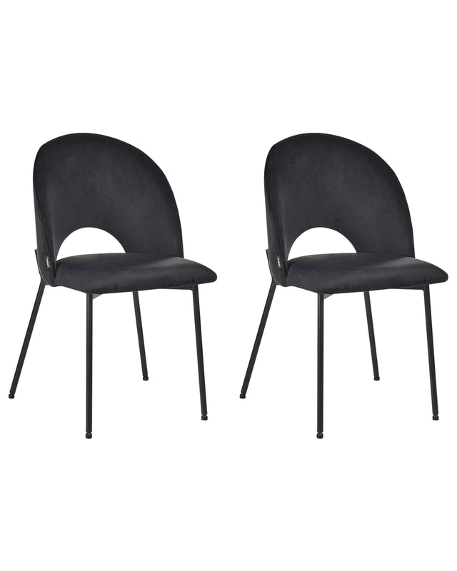 Set of 2 Dining Chairs Black Velvet Upholstery Black Legs Retro Glamour Beliani