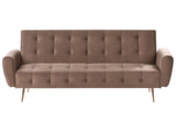 Sofa Bed Brown Velvet 3-Seater Sleeper Couch with Side Pocket Metal Legs Upholstered Back Tufted Modern Beliani