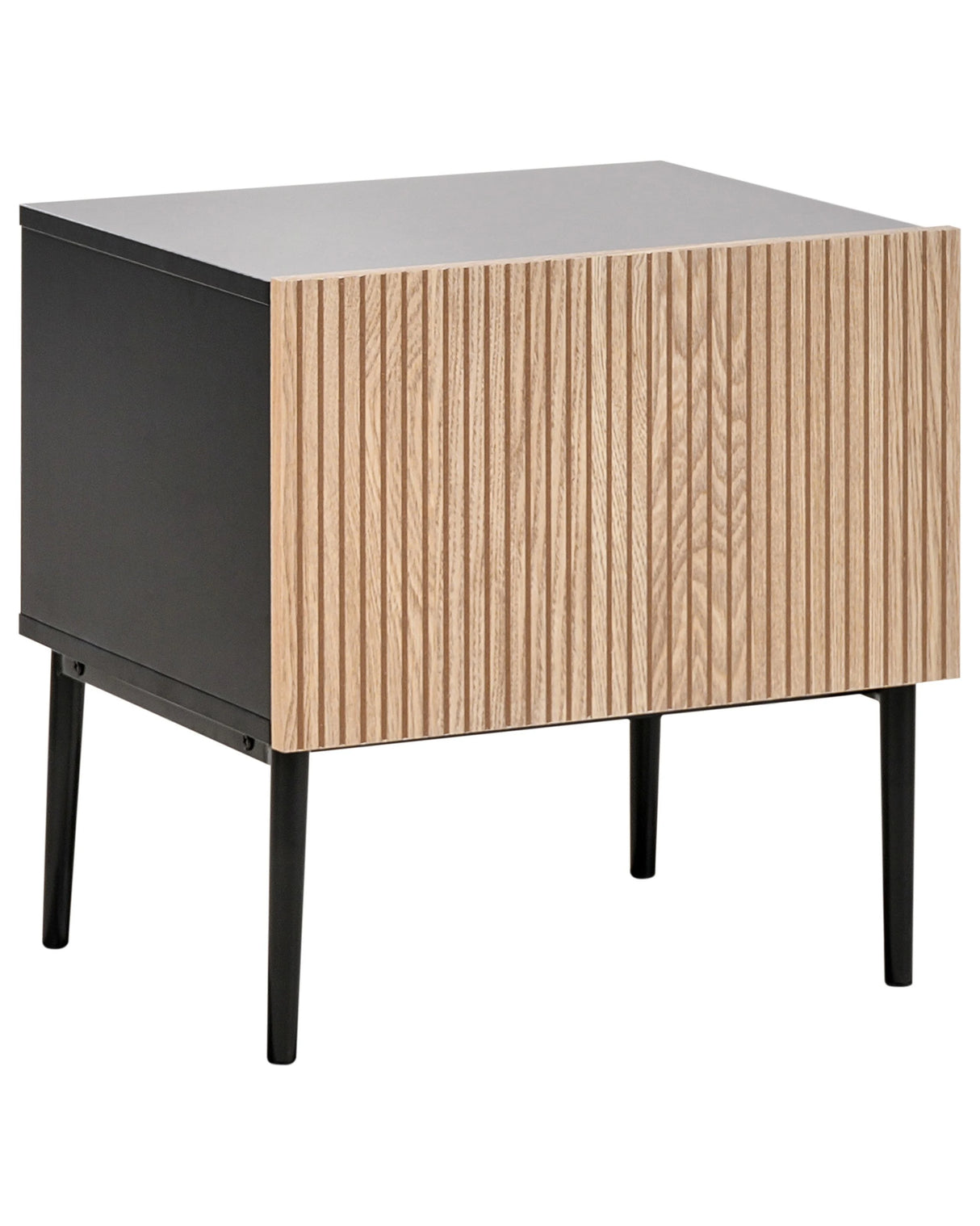 Bedside Table Black MDF Ribbed Natural Ash Wood Front Nightstand Bedroom 1 Drawer Modern Beliani