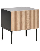 Bedside Table Black MDF Ribbed Natural Ash Wood Front Nightstand Bedroom 1 Drawer Modern Beliani