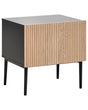 Bedside Table Black MDF Ribbed Natural Ash Wood Front Nightstand Bedroom 1 Drawer Modern Beliani