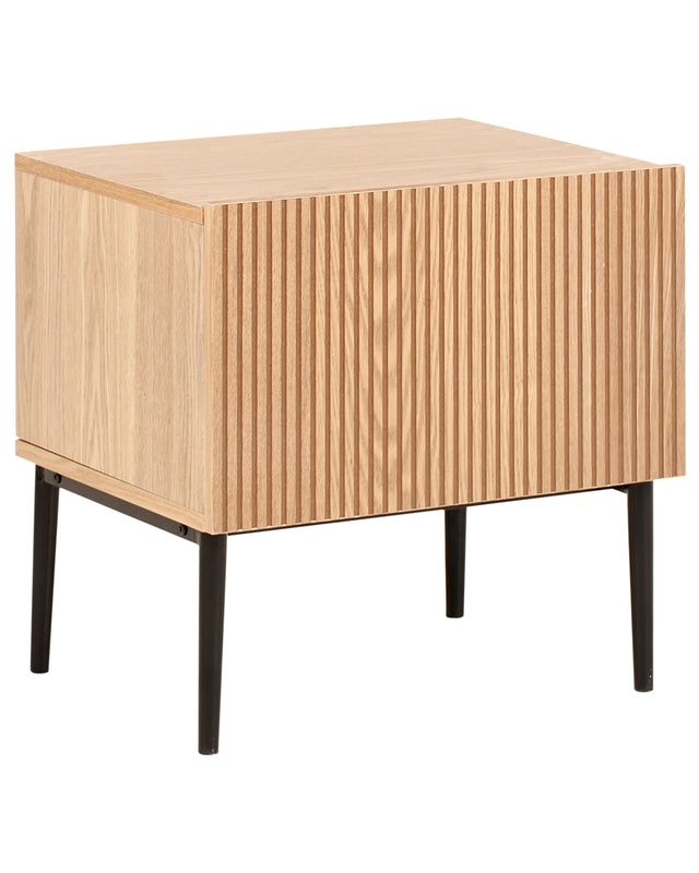 Bedside Table Natural Ash Wood MDF Ribbed Front Nightstand Bedroom 1 Drawer Modern Beliani