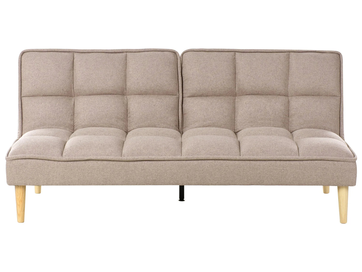 Sofa Bed Light Brown Easy Clean Fabric 3-Seater Reclining Back Quilted Simple Sleeper Couch Click-Clack Beliani