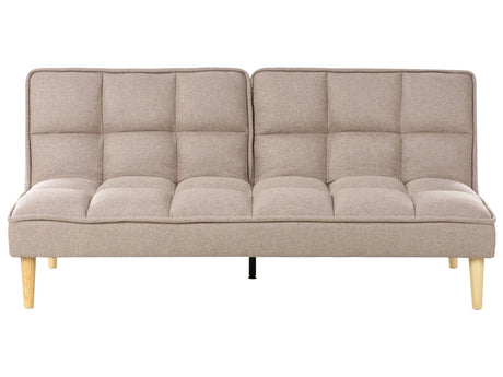 Sofa Bed Light Brown Easy Clean Fabric 3-Seater Reclining Back Quilted Simple Sleeper Couch Click-Clack Beliani