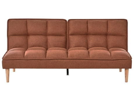 Sofa Bed Golden Brown Easy Clean Fabric 3-Seater Reclining Back Quilted Simple Sleeper Couch Click-Clack Beliani