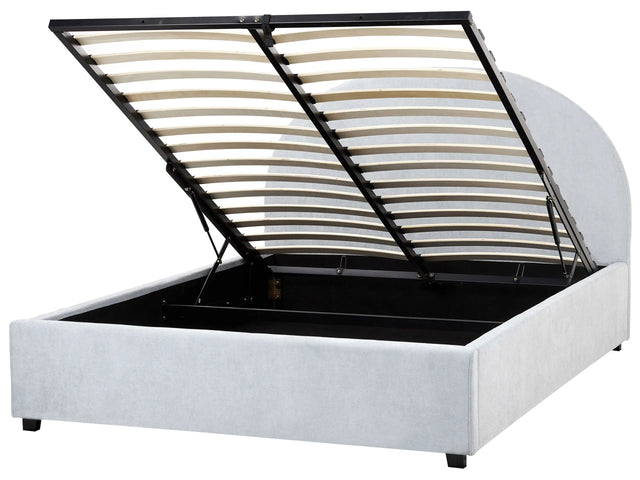 Storage Bed Light Blue Polyester Fabric EU Double Size 4ft6 Minimalist Retro Design Ottoman Storage Beliani