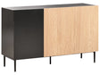 3 Door Sideboard Black MDF Light Wood Ribbed Front Living Room Modern Beliani