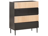 4 Drawer Chest Black MDF Natural Ash Wood Ribbed Front Living Room Bedroom Modern Storage Beliani