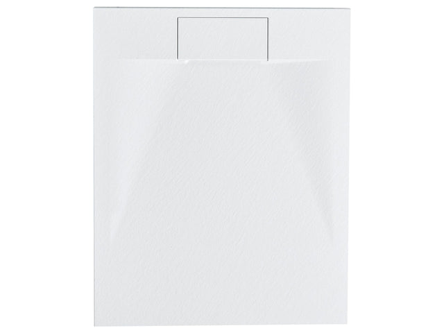 Shower Tray with Drain White SMC 80 x 100 x 3 cm Minimalist Natural Stone Effect Beliani
