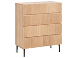 4 Drawer Chest Natural Ash Wood MDF Ribbed Front Living Room Bedroom Modern Storage Beliani