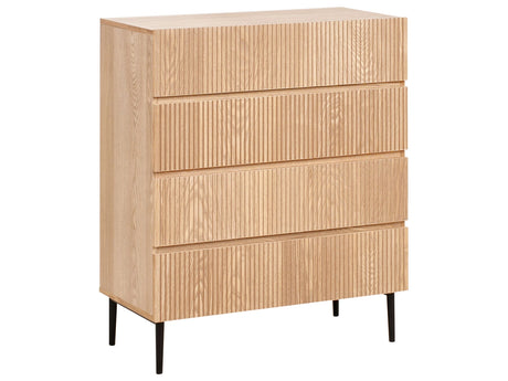 4 Drawer Chest Natural Ash Wood MDF Ribbed Front Living Room Bedroom Modern Storage Beliani